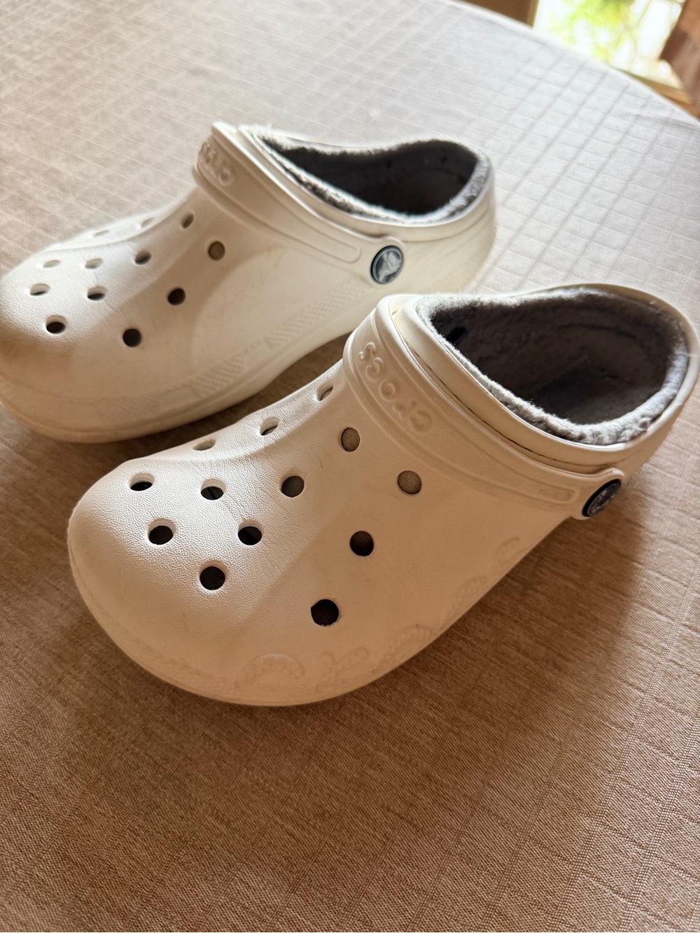 CROCS Kids Cream Clog with Grey Fleece Lining